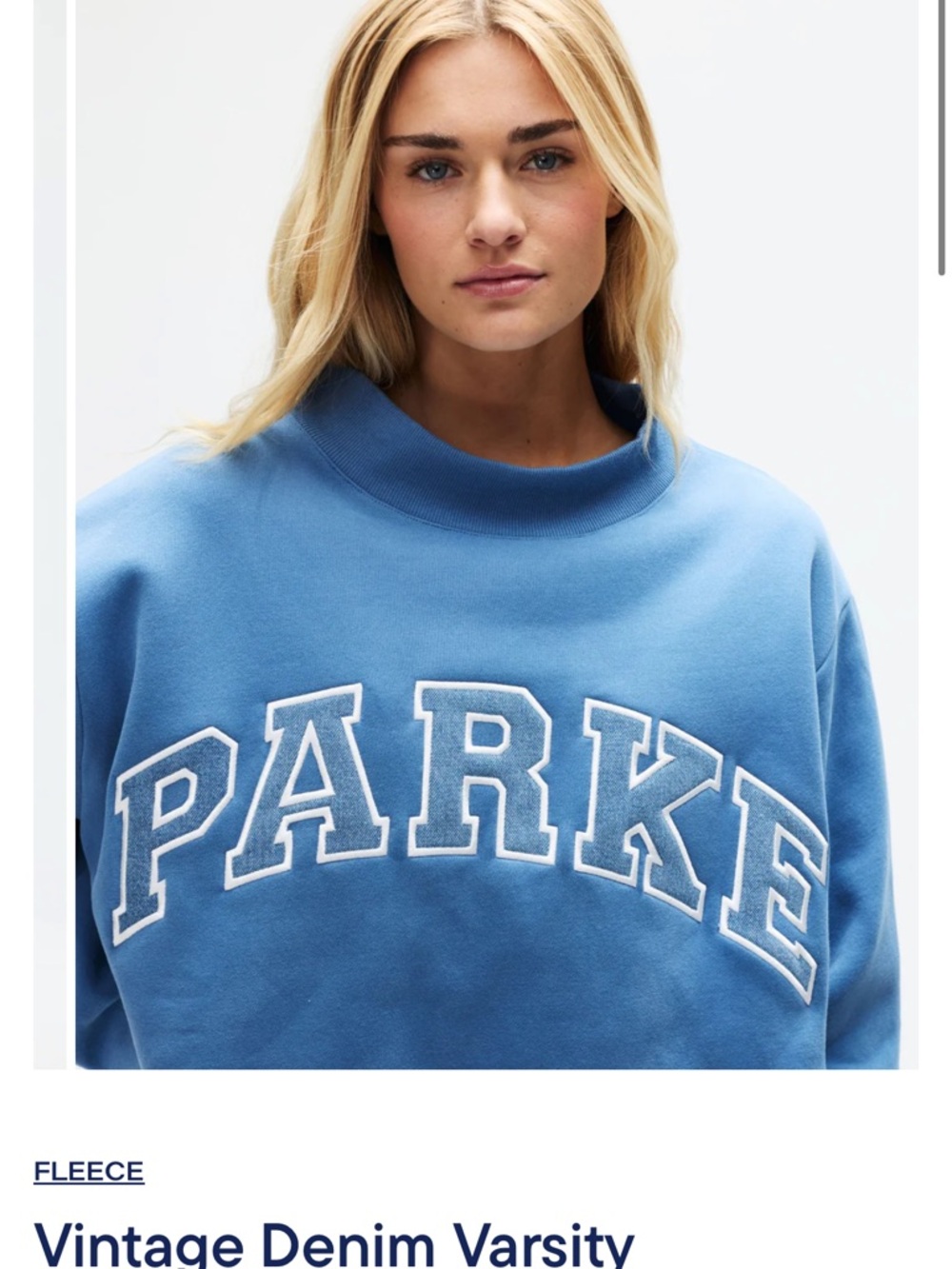 Parker Vintage Denim Varsity Fleece Sweatshirt - Blue